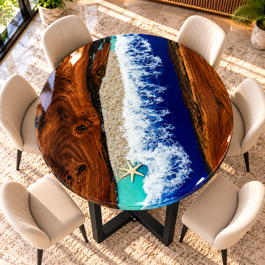 Ocean Coffee Table, Round Epoxy Dining Table, Custom Size Available