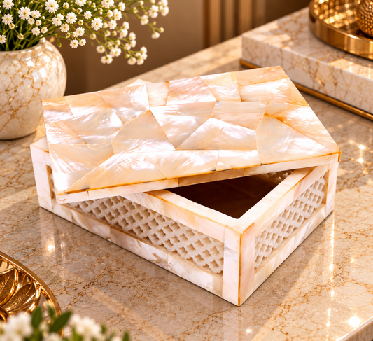 Most Precious Filigree Design Trinket Jewelry Box Handmade MOP Inlay Art