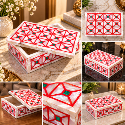 Jewelry Box Vintage Style Handmade Gemstone Semi Precious Mosaic Art