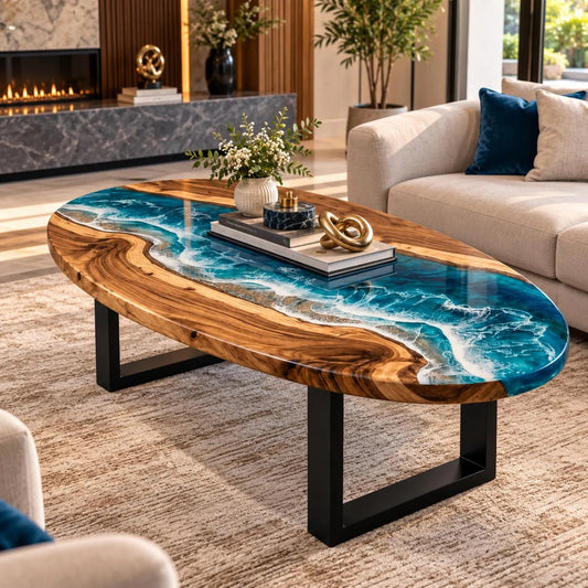 Epoxy Resin Dining or Coffee Table Custom Made Resin River Furniture